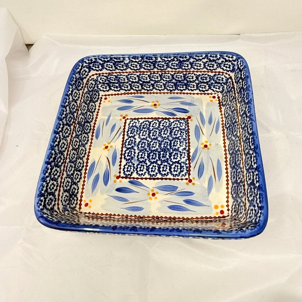 Temp-tations Old World 1.5 QT Square Baker Blue Floral Ceramic Ovenware by Tara